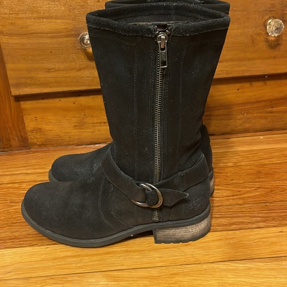 UGG Silva Suede Biker Boots Black Snakeskin women’s size 9 - Picture 2 of 13